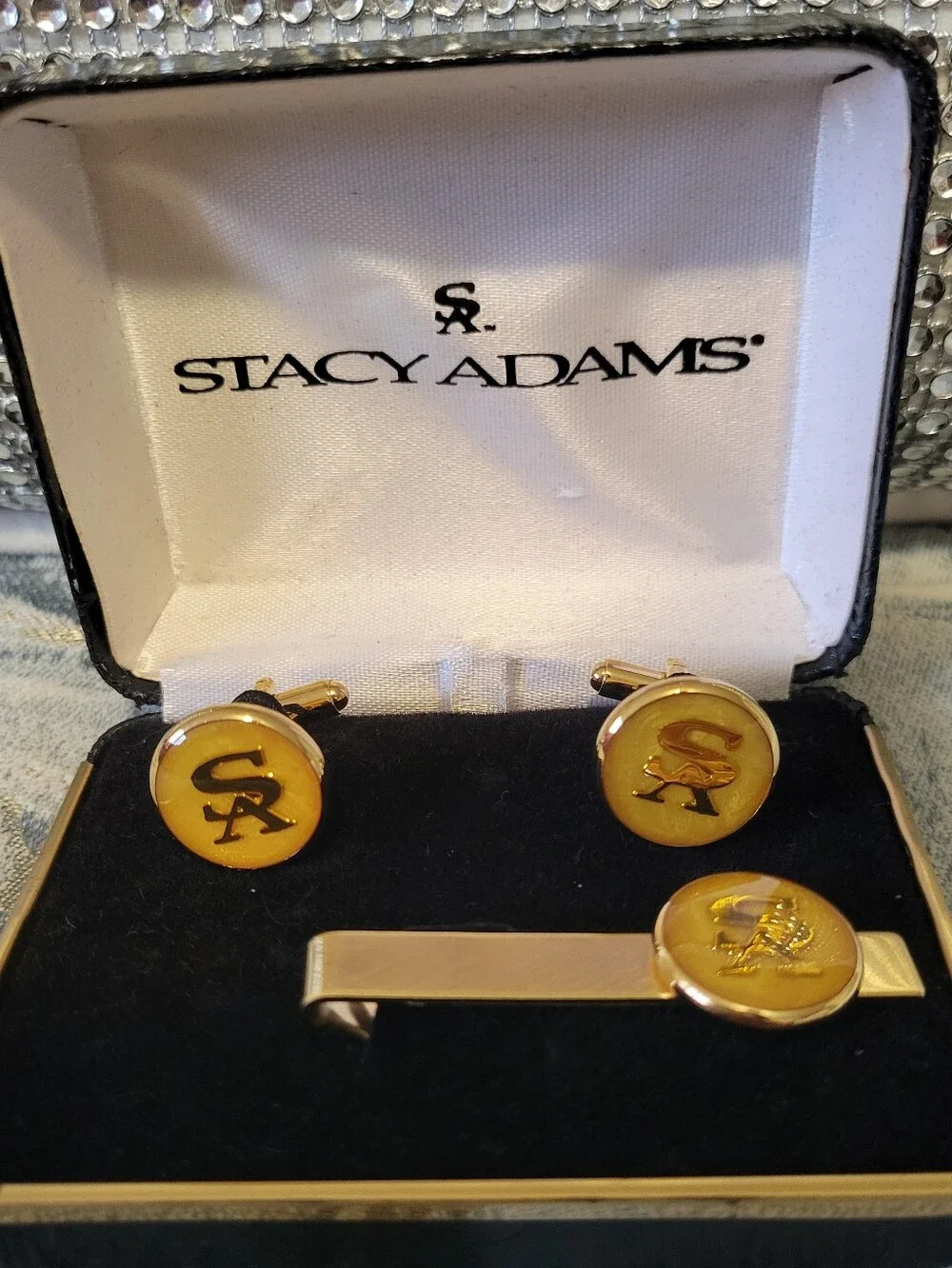 Vintage Stacy Adams Gold Cufflinks with Tie Clip Set